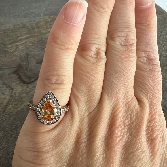 Peach teardrop jewel ring on rose gold band - size 4.75 - Picture 6 of 7